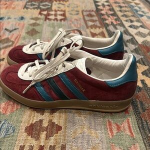 adidas Gazelle Burgundy with Teal and White Accents